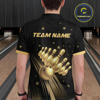 Custom Black and Gold Bowling Jersey for Men Bowling Team Shirts Bowling Uniform Polo & 1/4 Zip HNT176