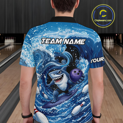 Funny Surfing Shark Bowling Team Shirts Custom Bowling Jersey for Men Polo & 1/4 Zip HNT547