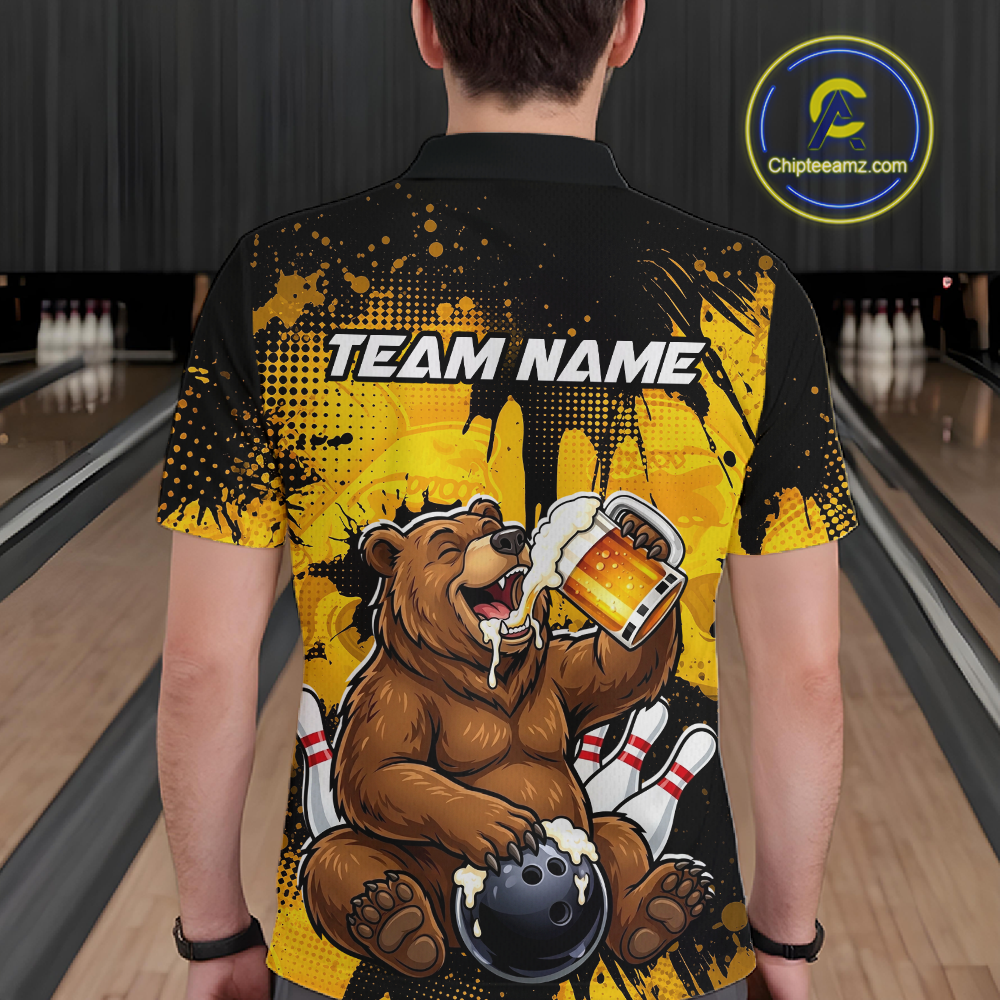 Custom Beer Bear Bowling Jersey for Men Bowling Team Shirts Bowling Polo & 1/4 Zip HNT265