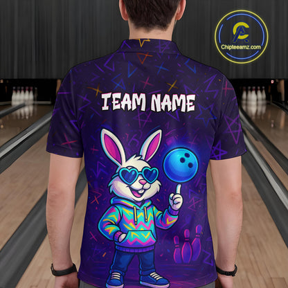 Custom Neon Funny Bunny Bowling Team Shirt Polo & 1/4 Zip Bowling Jersey for Men QZT789