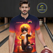 Load image into Gallery viewer, Custom Beer Cat Retro Bowling Shirt for Men Cat Funny Beer Bowling Team Jersey Polo &amp;1/4 Zip HNT275