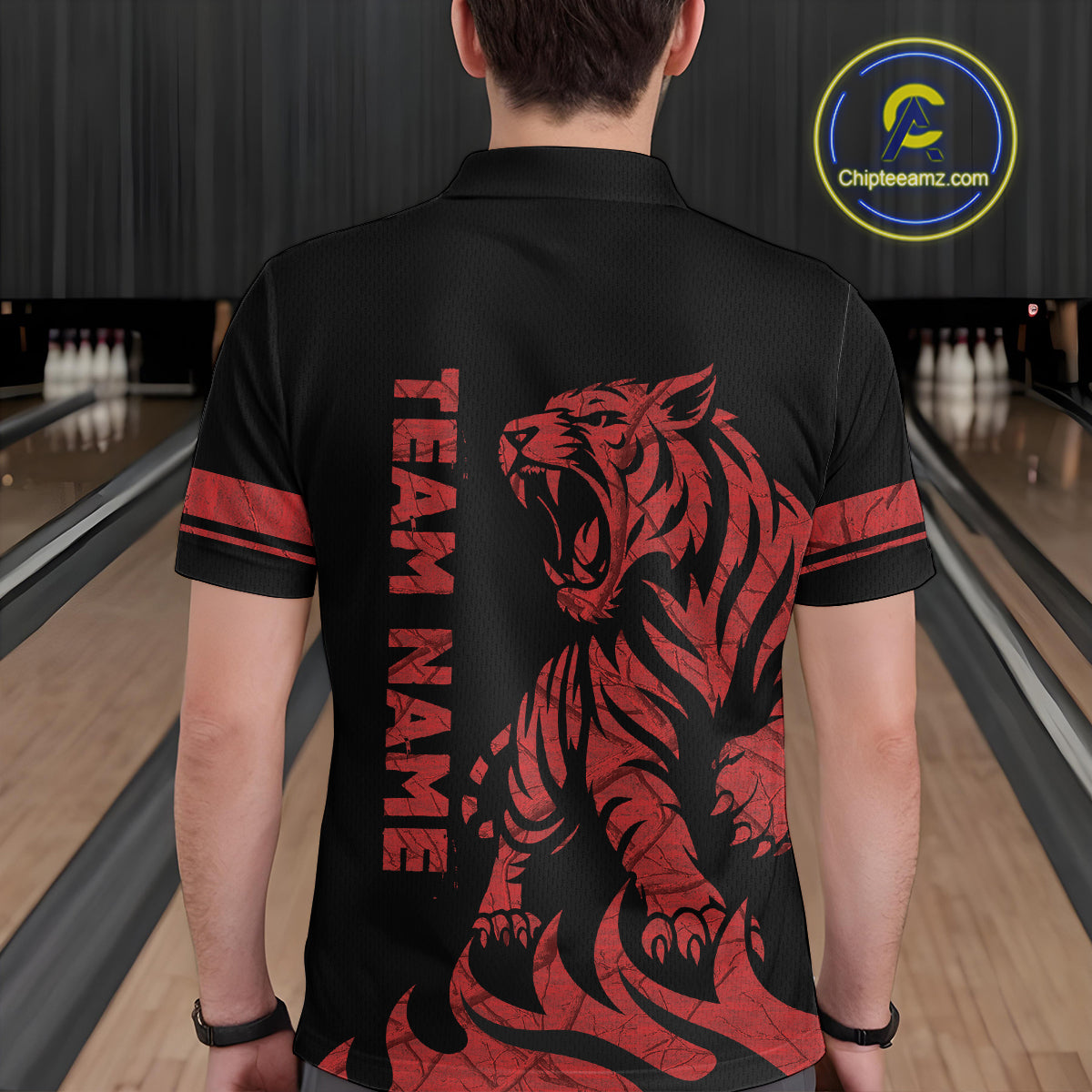 Red Tiger Bowling Shirts for Team Men Women Custom Bowling Jersey Polo & Quarter Zip Shirt MBL188