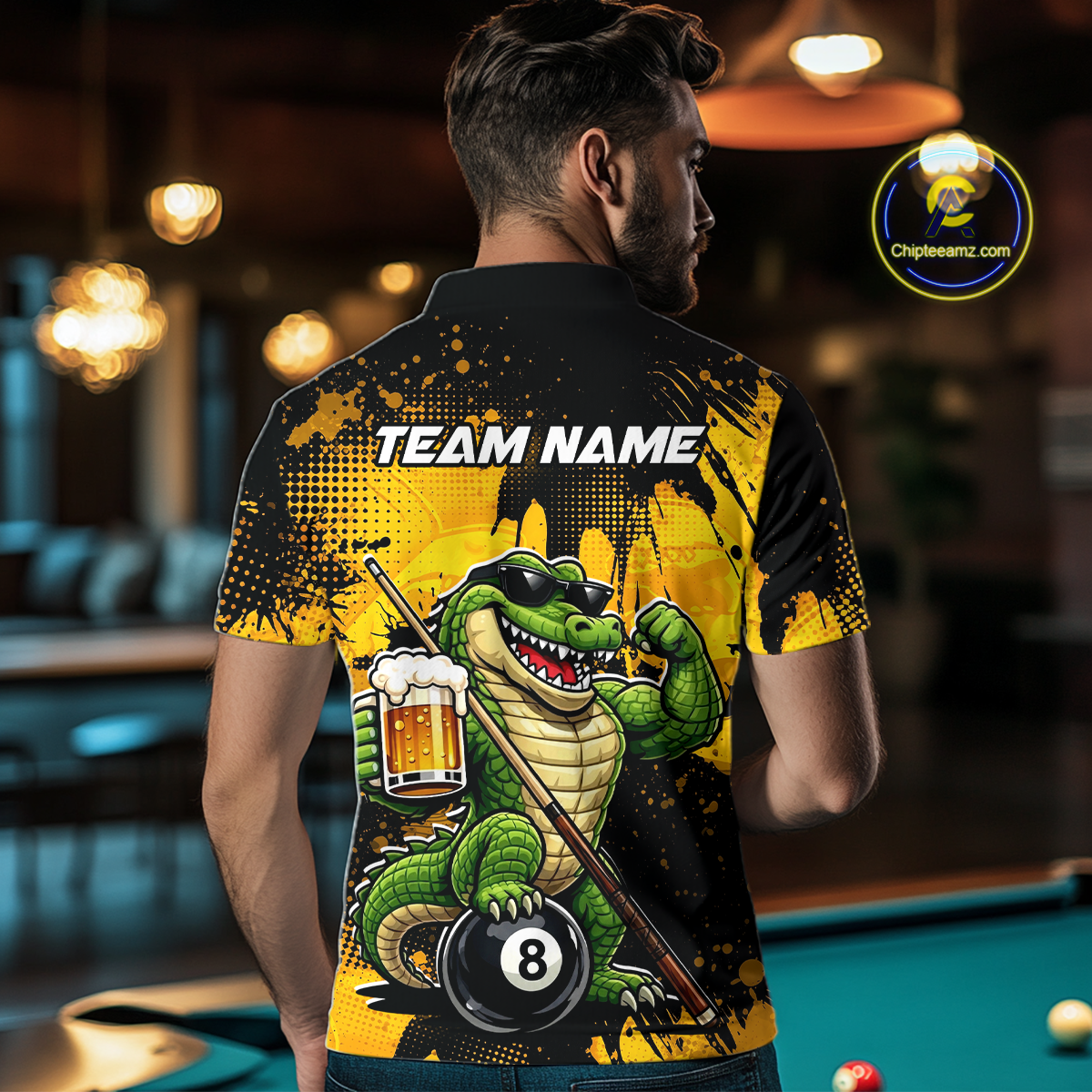 Custom Beer Alligator 8 Ball Pool Shirts Billiard Shirt for Men Billiard Team Jersey Billiard League NNT182