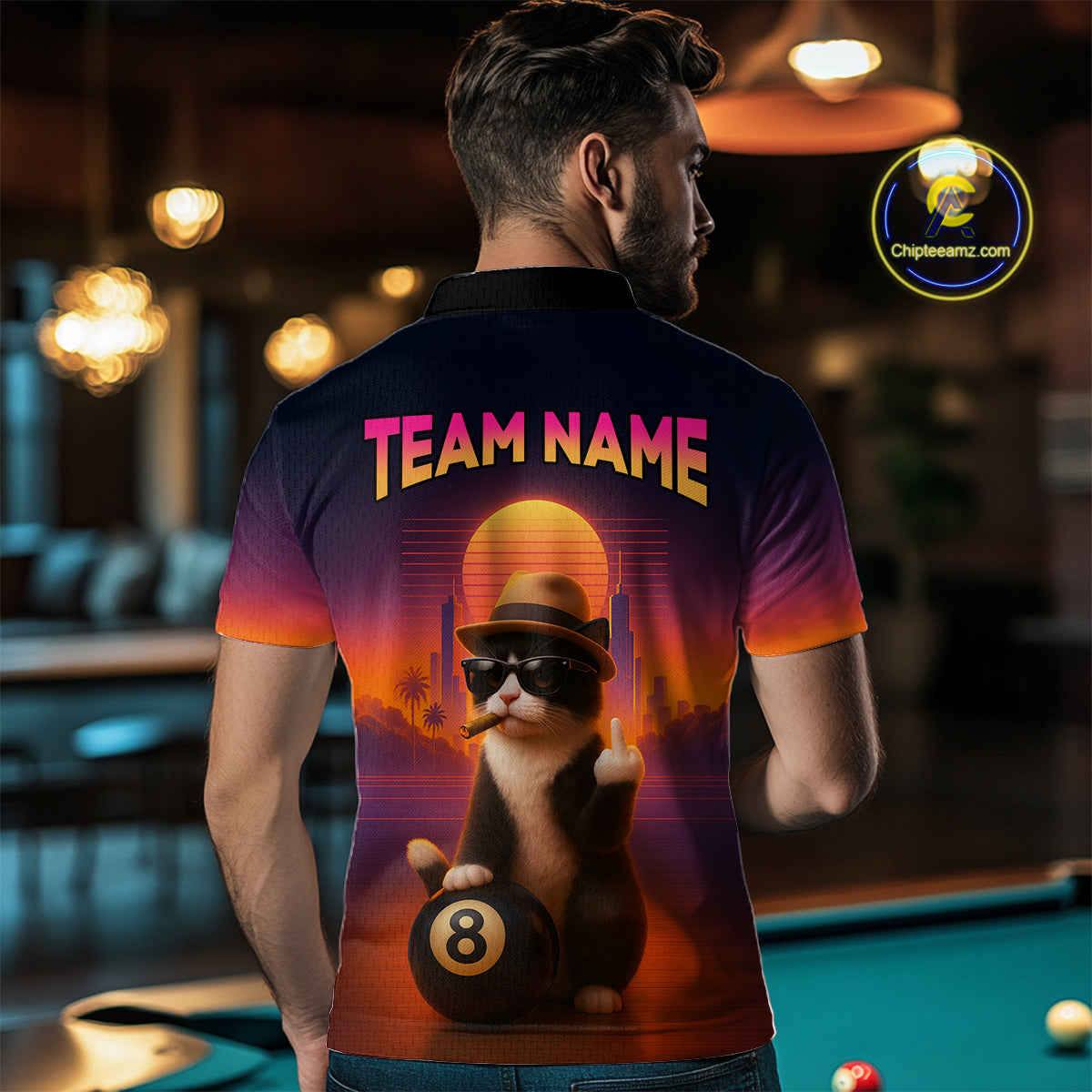 Custom Funny Cat 8 Ball Billiard Jersey for Men Billiard Uniform Polo & 1/4 Zip Billiard Team Shirts NNT80
