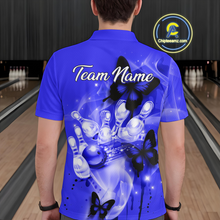 Load image into Gallery viewer, Custom Navy Blue Butterflies Bowling Shirts for Men Women Team MBL120