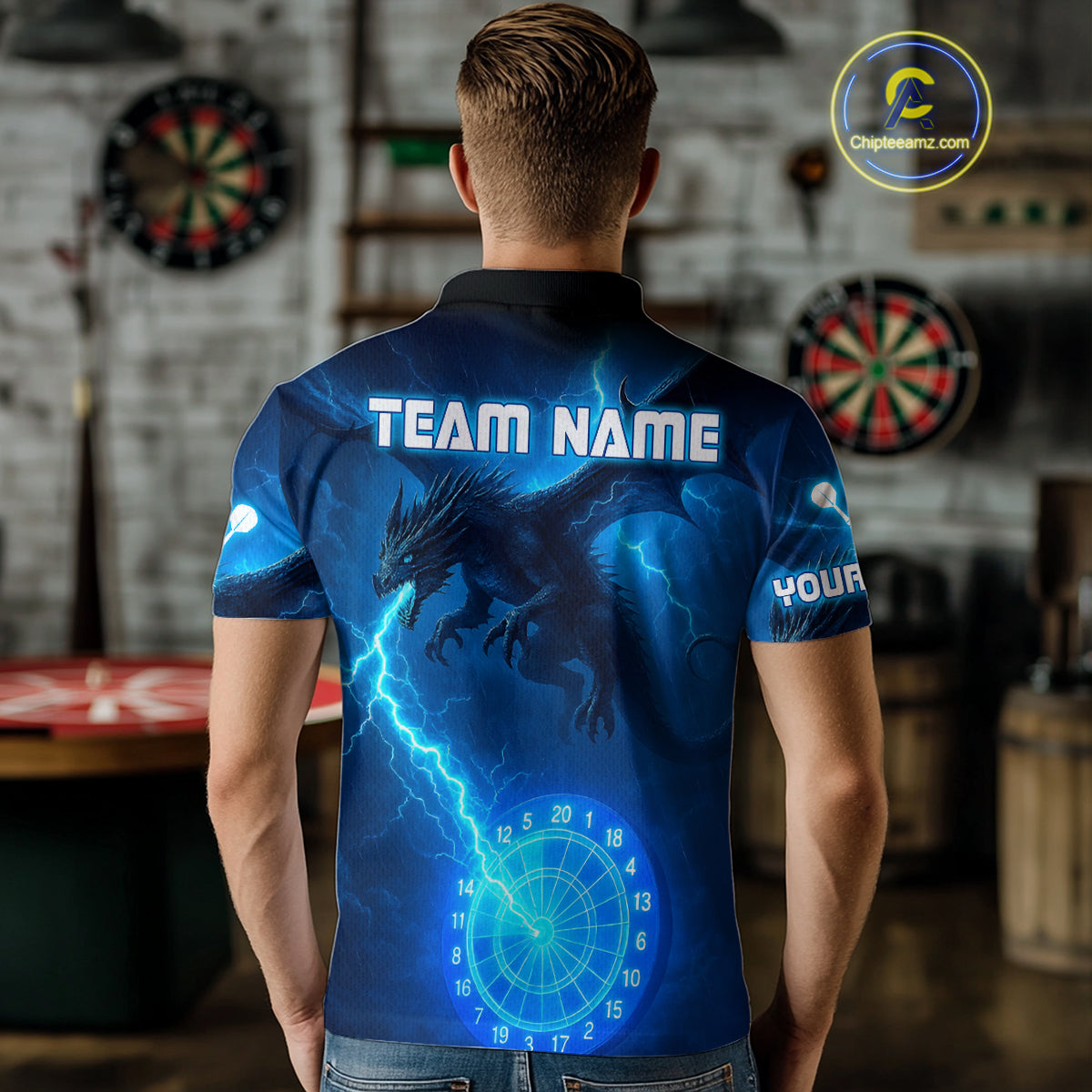 Custom Dragon Lightning Blue Dartboard Dart Team Shirt For Men, Outfits Dart Jerseys NYN1071