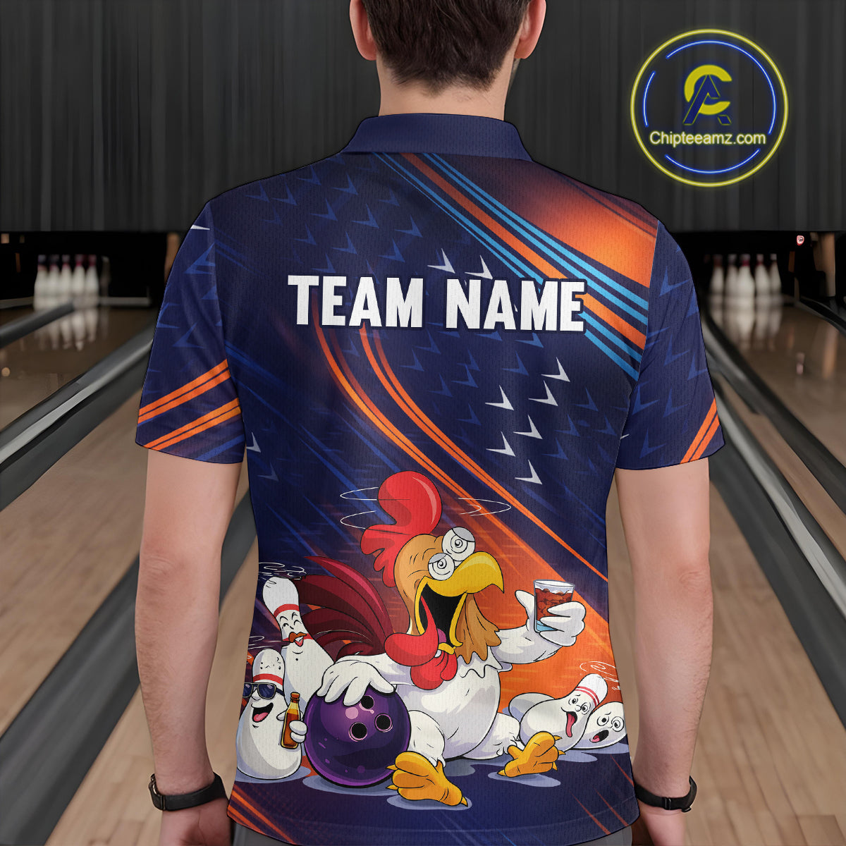 Funny Chicken Polo Bowling Shirt for Men Custom Bowling Jersey 1/4 Zip Bowling Outfit QZT826