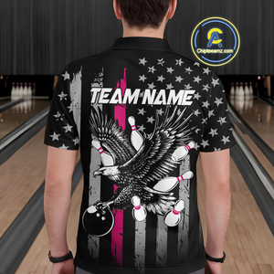 Custom Pink US Flag Eagle Bowling Jersey for Men Bowling Team Shirts Polo & 1/4 Zip HNT119