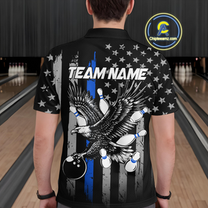 Custom Blue US Flag Eagle Bowling Jersey for Men Bowling Team Shirts Polo & 1/4 Zip HNT119