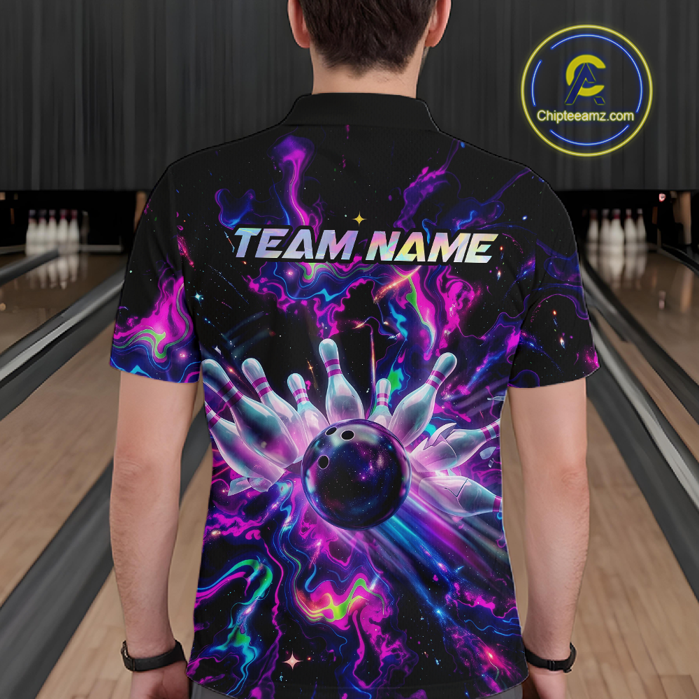 Custom Watercolor Pink Purple Bowling Jersey for Men Bowling Team Shirts Polo & 1/4 Zip HNT268
