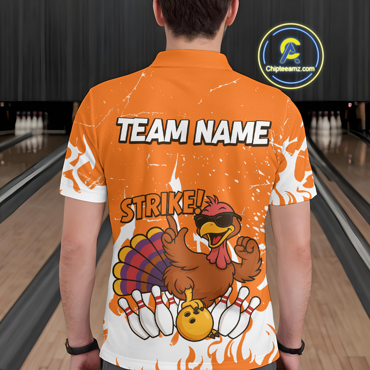 Custom Orange Funny Turkey Bowling Jersey for Men Thanksgiving Bowling Team Shirts HNT115