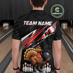 Custom Red Funny Turkey Bowling Jersey for Men Thanksgiving Bowling Shirts Polo & 1/4 Zip HNT117