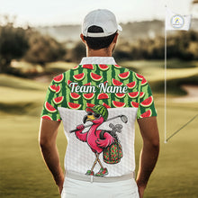 Load image into Gallery viewer, Golfing Flamingo Mens Funny Golf Polo Shirt Custom Green Pattern Watermelon Golf Ball Clothes Shirts NHT740