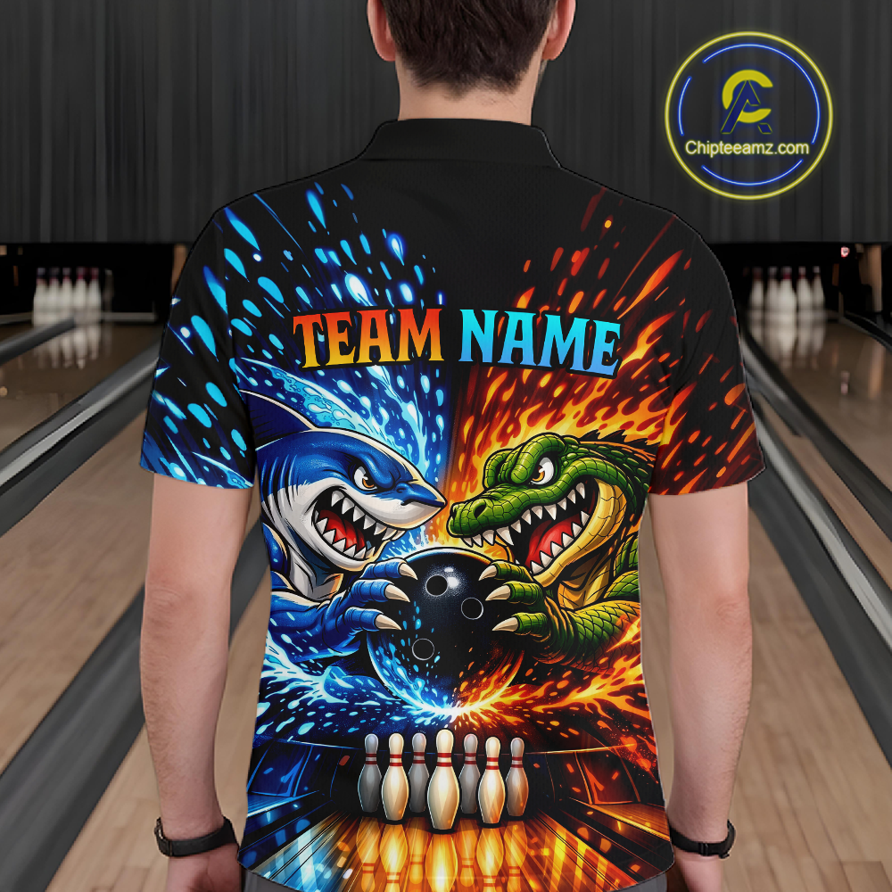 Custom Flame Shark and Alligator Bowling Jersey for Men Bowling Uniform Bowling Team Shirts HNT248