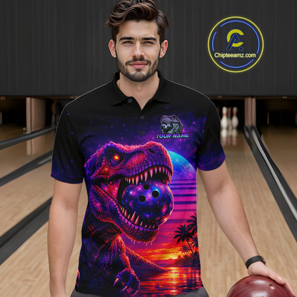 Custom Retro Galaxy Dinosaur Bowling Jersey for Men Bowling Shirts for Team Polo & 1/4 Zip HNT245