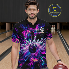 Load image into Gallery viewer, Custom Watercolor Pink Purple Bowling Jersey for Men Bowling Team Shirts Polo &amp; 1/4 Zip HNT268