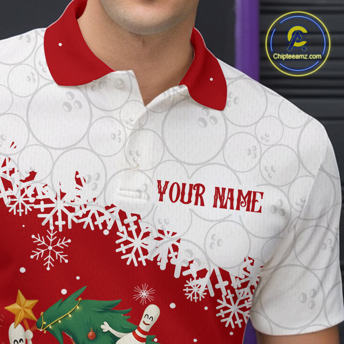 Custom Funny Christmas Bowling Jersey for Men Bowling Team Shirts Polo & 1/4 Zip HNT131