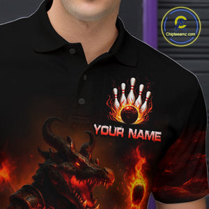 Personalized Red Flame Crocodile Bowling Team Shirt for Men Polo & Quarter-Zip Bowling Outfit QZT742