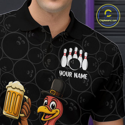 Funny Turkey Bowling Beer Thanksgiving Black Camo Custom Team bowling jerseys men, bowling gifts NQS10974