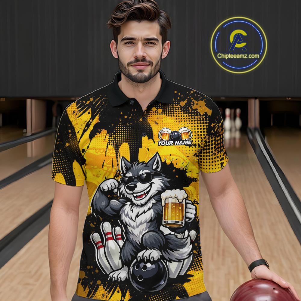 Custom Beer Wolf Bowling Jersey for Men Bowling Team Shirts Bowling Polo & 1/4 Zip HNT264