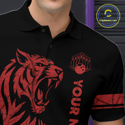 Red Tiger Bowling Shirts for Team Men Women Custom Bowling Jersey Polo & Quarter Zip Shirt MBL188