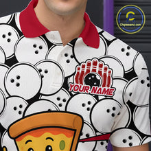 Load image into Gallery viewer, Custom Red Funny Pizza Bowling Shirt Bowling with Food for Men Polo Bowling Jersey QZT799