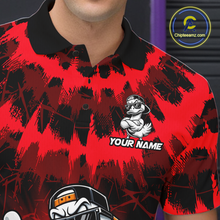 Load image into Gallery viewer, Custom Red Funny Duck Bowling Jersey for Men Bowling Uniform Polo &amp; 1/4 Zip Bowling Team Shirts HNT238