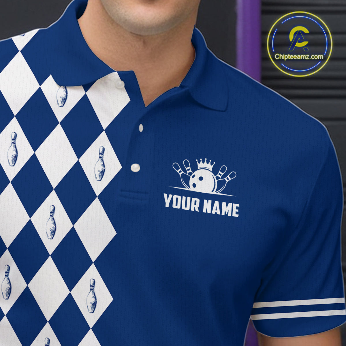 Funny blue and white argyle retro Bowling Shirt for men Custom Does this shirt make my balls look big NQS10610
