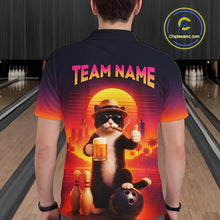 Load image into Gallery viewer, Custom Beer Cat Retro Bowling Shirt for Men Cat Funny Beer Bowling Team Jersey Polo &amp;1/4 Zip HNT275