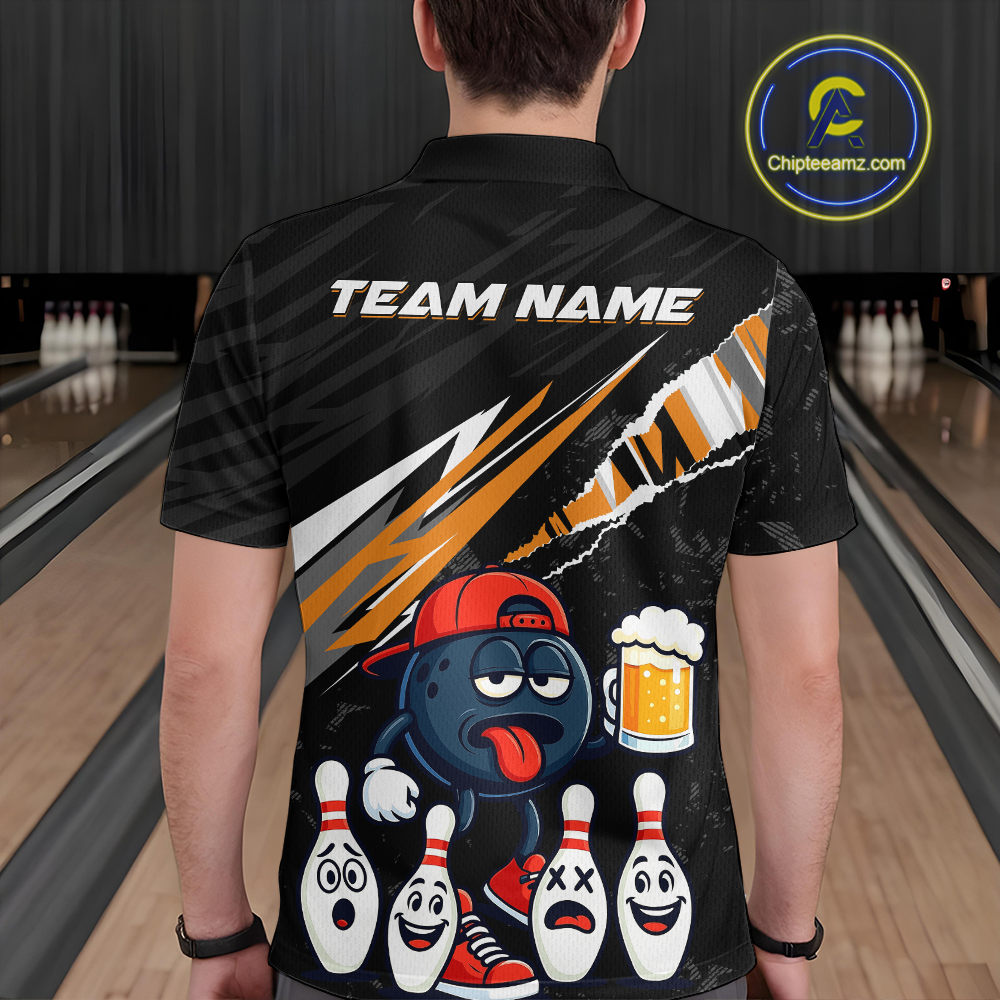 Custom Orange Beer Bowling Jersey for Men Bowling Team Shirts Bowling Uniform Polo & 1/4 Zip HNT133
