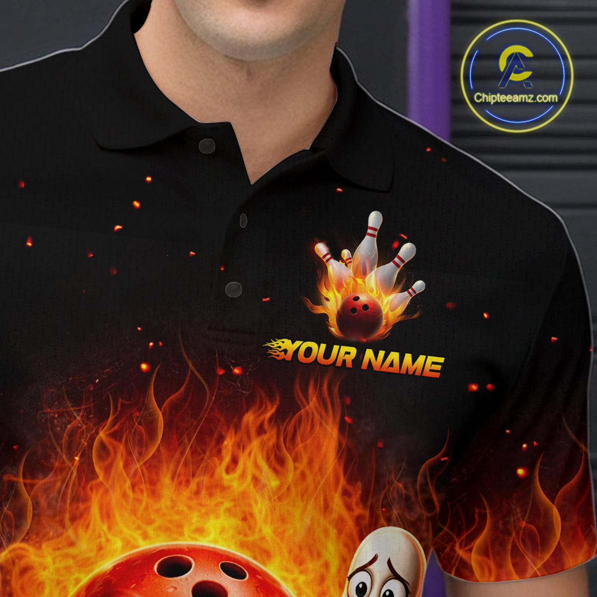 Flaming Bowling Shirts for Team Women Men Bowling Polo & 1/4 Zip Shirt Custom MBL244