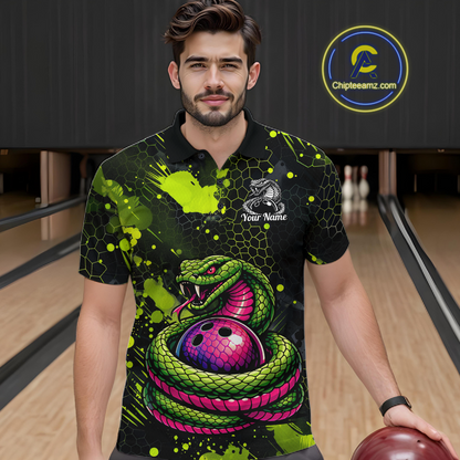 Green Cobra Snake Bowling Team Shirts Custom Name Bowling Jersey for Men Polo & 1/4 Zip HNT546