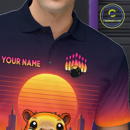 Custom Retro Capybara Bowling Jersey for Men Bowling Team Shirts Bowling Polo & 1/4 Zip HNT260