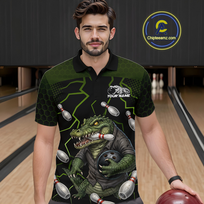 Custom Alligator Bowling Team Shirts Bowling Jersey for Men Bowling Outfit Polo & 1/4 Zip HNT548