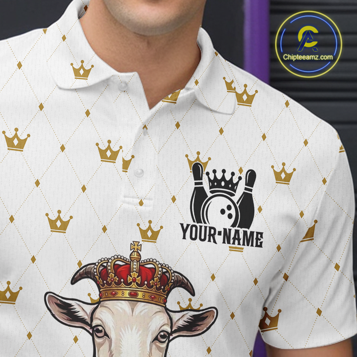 Custom King Crown Goat Bowling Shirts Funny Bowling Jersey for Men QZT1321