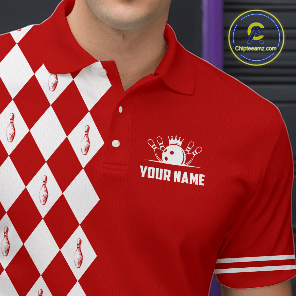 Funny red and white argyle retro Bowling Shirt for men Custom Does this shirt make my balls look big NQS10611