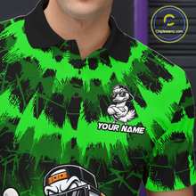 Load image into Gallery viewer, Custom Green Funny Duck Bowling Jersey for Men Bowling Uniform Polo &amp; 1/4 Zip Bowling Team Shirts HNT238