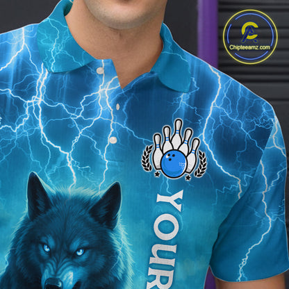 Lightning Wolf Bowling Shirts for Team Women Men Custom Blue Wolf Bowling Jerseys MBL193