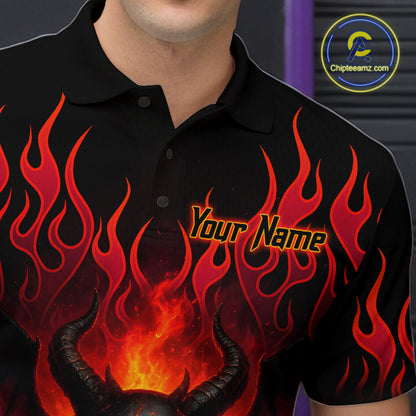 Red Flame Demon Bowling Ball Shirt for Men Custom Bowling Team Jersey QZT758