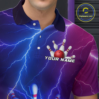Purple Lightning Bowling Shirts for Men Women Custom Team Bowling Jerseys MBL155