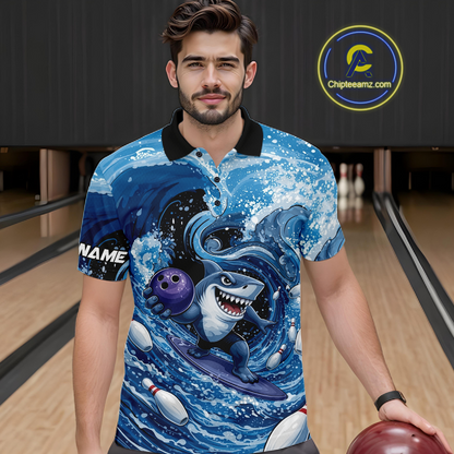 Funny Surfing Shark Bowling Team Shirts Custom Bowling Jersey for Men Polo & 1/4 Zip HNT547
