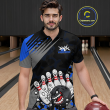 Load image into Gallery viewer, Custom Blue Funny Bowling Shirt Crazy Bowling Jersey Men Polo &amp; 1/4 Zip Bowling Outfit QZT785