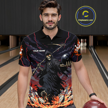 Load image into Gallery viewer, Custom Grim Reaper Flame Bowling Jersey for Men Bowling Team Shirts Polo &amp; 1/4 Zip HNT193