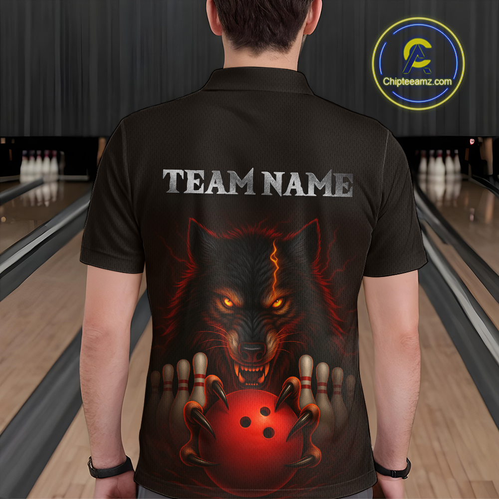 Red&Black Wolf Bowling Shirts for Team Women Men Custom Wolf Bowling Polo &1/4 Zip MBL196