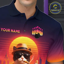Load image into Gallery viewer, Custom Beer Cat Retro Bowling Shirt for Men Cat Funny Beer Bowling Team Jersey Polo &amp;1/4 Zip HNT275