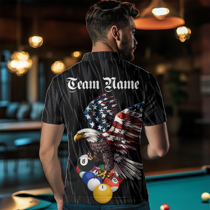 Billiard Shirt American Flag Eagle Billiard Jersey for Men Polo & 1/4 Zip Shirt Team NNT01