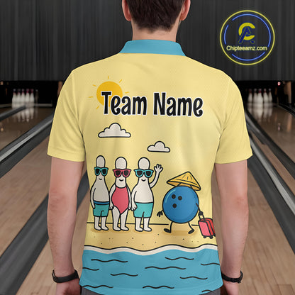 Summer Bowling Shirt Custom Polo Bowling Jersey Funny Bowling Pins and Ball QZT695