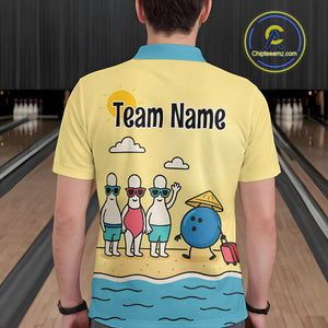 Summer Bowling Shirt Custom Polo Bowling Jersey Funny Bowling Pins and Ball QZT695