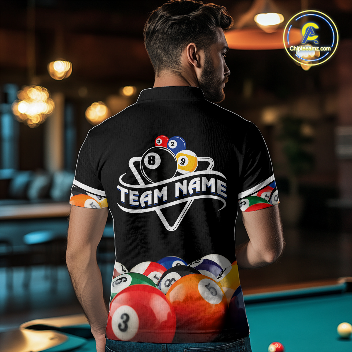 Custom Black 8 Ball Billiard Shirts for Men Billiard Team Shirts Billiard League Polo & 1/4 Zip NNT75