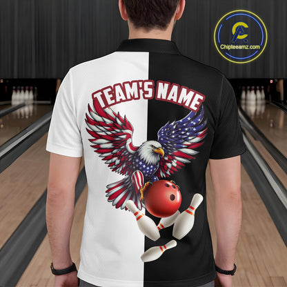 American Eagle Polo Bowling Shirt Custom Black & White Bowling Jersey for Men And Women QZT686